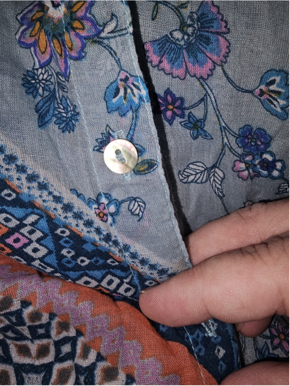 Monsoon Beach L Blue Floral Scarf Print Cotton Tunic Shirt Dress Boho - Picture 6 of 6